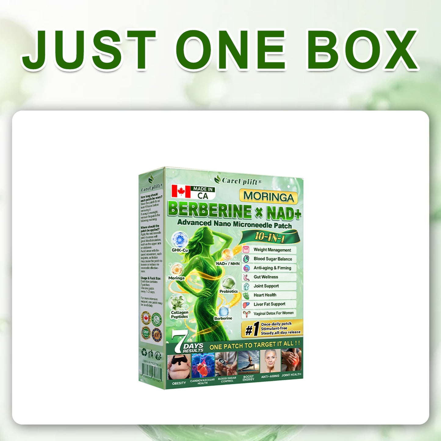 🇨🇦 𝐎𝐟𝐟𝐢𝐜𝐢𝐚𝐥 𝐒𝐭𝐨𝐫𝐞 | 💚 𝑪𝒂𝒓𝒆𝑼𝒑𝒍𝒊𝒇𝒕® 𝟏𝟎-𝐢𝐧-𝟏 𝐍𝐚𝐧𝐨 𝐏𝐚𝐭𝐜𝐡 🌿 𝑴𝒐𝒓𝒊𝒏𝒈𝒂 · 𝑩𝒆𝒓𝒃𝒆𝒓𝒊𝒏𝒆 × 𝐍𝐀𝐃+ 𝐬𝐮𝐩𝐩𝐨𝐫𝐭𝐬 𝐦𝐞𝐭𝐚𝐛𝐨𝐥𝐢𝐬𝐦, 𝐚𝐩𝐩𝐞𝐭𝐢𝐭𝐞 𝐛𝐚𝐥𝐚𝐧𝐜𝐞, 𝐞𝐧𝐞𝐫𝐠𝐲, 𝐛𝐥𝐨𝐚𝐭𝐢𝐧𝐠 𝐫𝐞𝐥𝐢𝐞𝐟 & 𝐡𝐞𝐚𝐥𝐭𝐡𝐲 𝐛𝐥𝐨𝐨𝐝 𝐬𝐮𝐠𝐚𝐫 𝐛𝐚𝐥𝐚𝐧𝐜𝐞. 𝐎𝐧𝐜𝐞 𝐝𝐚𝐢𝐥𝐲. 𝐍𝐨 𝐬𝐡𝐨𝐭𝐬. 𝐍𝐨 𝐩𝐢𝐥𝐥𝐬.
